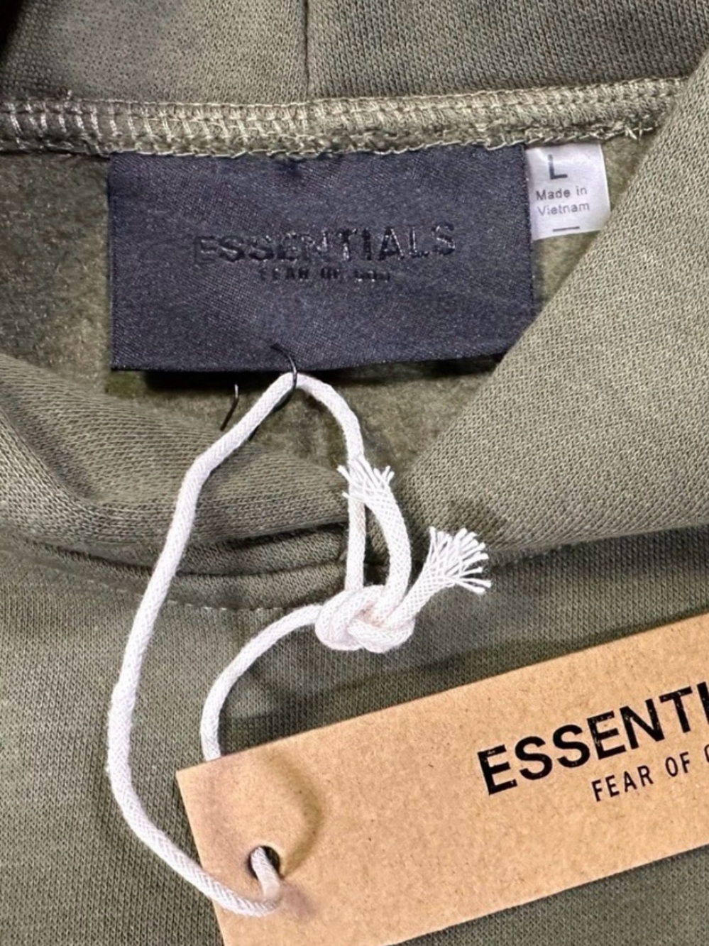 Fear Of God Essentials Hunter Green Fleece Pullover Spellout Hoodie Sweatshirt - Picture 4 of 7